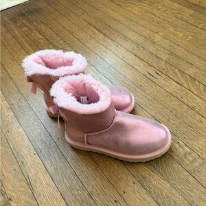 UGG Pink Boots with Cream Soles & pretty bow detail on back